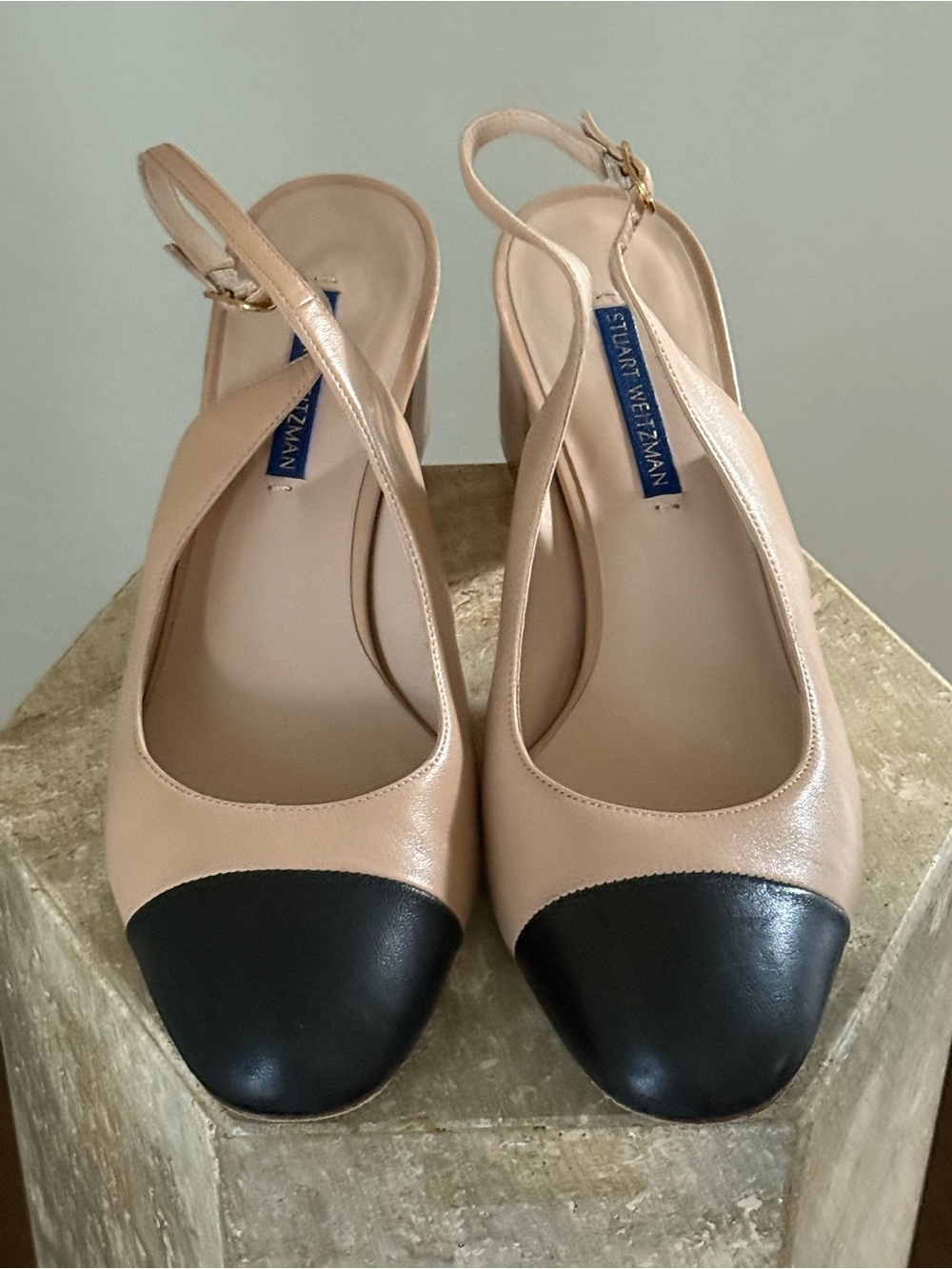 Stuart Weitzman Beige and Black Two-Tone Slingback Heels - Picture 5 of 13